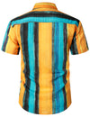 Men's Retro 70s Yellow Vertical Striped Summer Tropical Beach Cotton Cool Short Sleeve Shirt