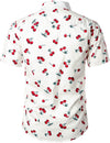 Men's Cherry Floral Print Button Up Cotton Tropical Fruit Summer White Hawaiian Shirt