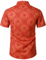 Men's Cotton Vintage 70s Floral Retro Button Up Bohemian Beach Boho Leisure Red Short Sleeve Shirt