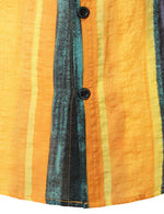 Men's Retro 70s Yellow Vertical Striped Summer Tropical Beach Cotton Cool Short Sleeve Shirt