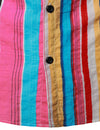 Men's Pink Rainbow Striped Button Up Summer Beach Short Sleeve Shirt