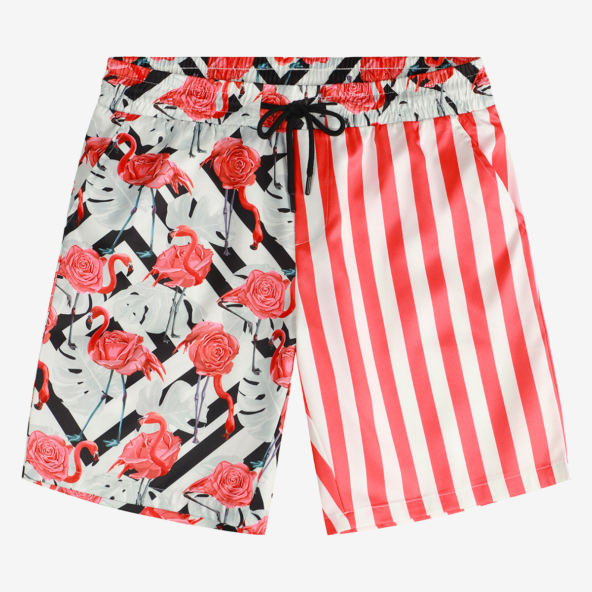 Men's Flamingo and Pink Striped Animal Aloha Beach Hawaiian Shorts