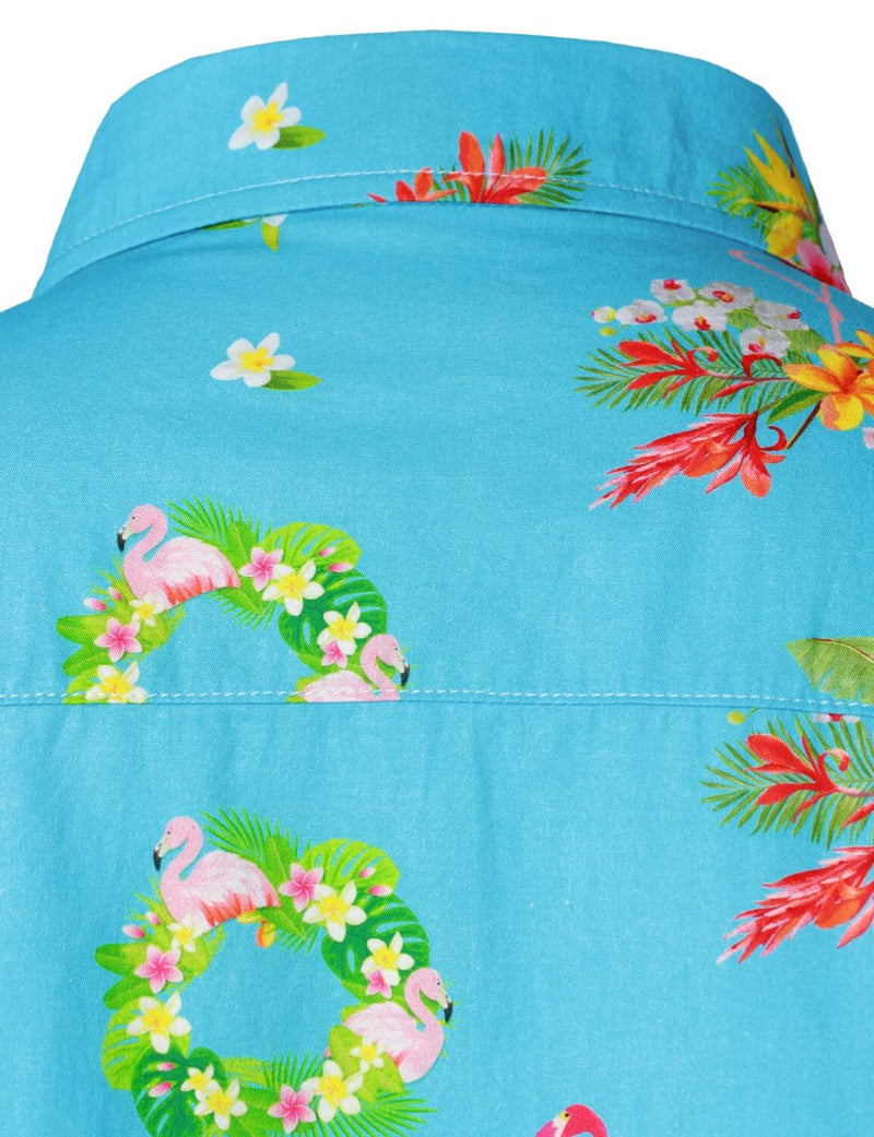 Men's Cotton Flamingo Tropical Island Short Sleeve Summer Beach Button Hawaiian Shirt