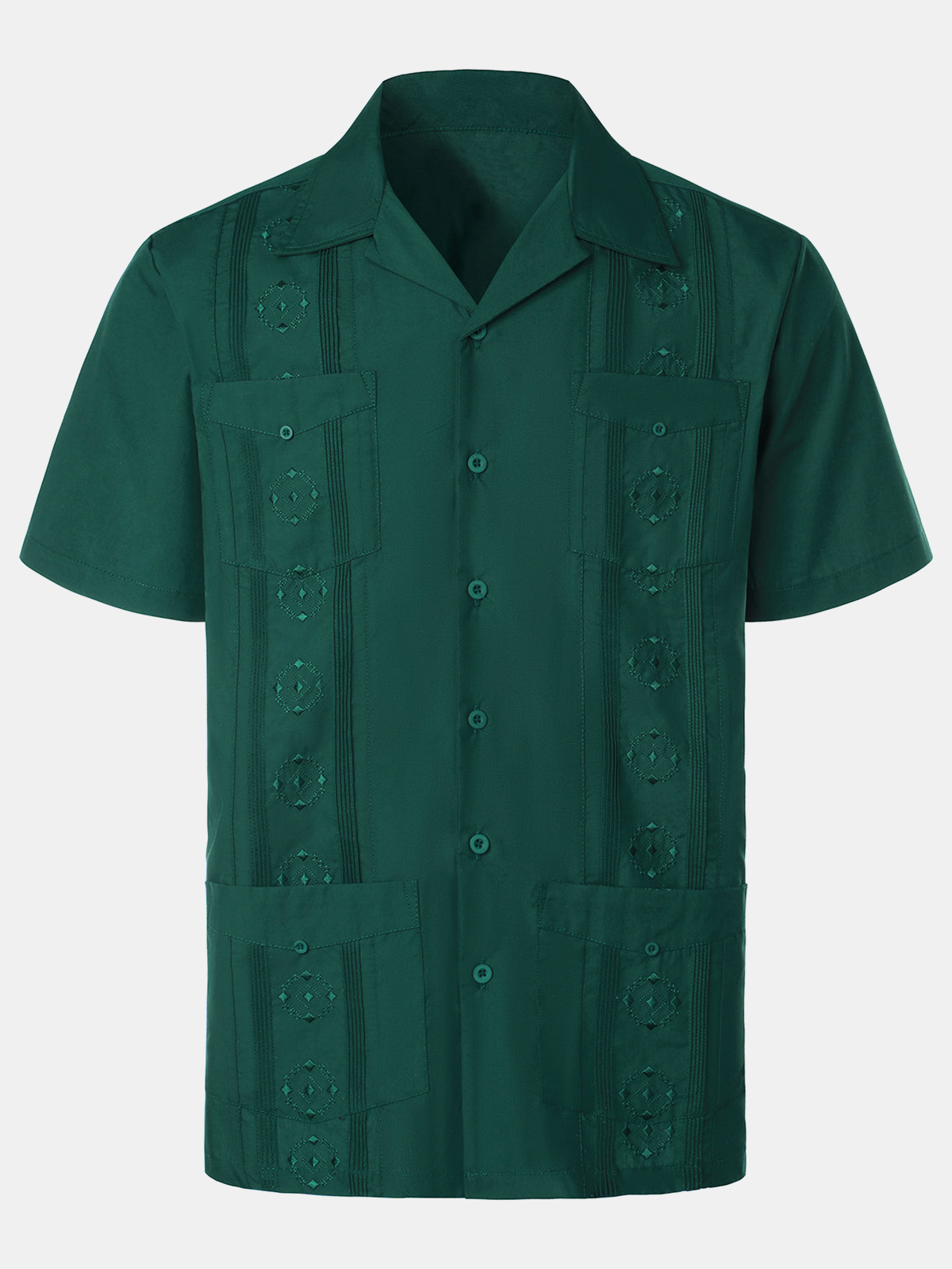 Men's Casual Summer Pocket Short Sleeve Button Up Cuban Guayabera Shirt