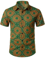 Men's Cotton Vintage 70s Floral Retro Button Up Green Summer Beach Bohemian Boho Short Sleeve Shirt