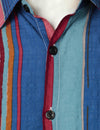 Men's Summer Retro 70s Navy Blue Vertical Striped Cool Holiday Button Short Sleeve Shirt