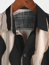 Men's Retro Casual Striped Summer Vacation Balck Button Up Short Sleeve Shirt