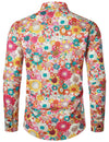 Men's Vintage Floral Print Cotton Flower Button Up 70s Long Sleeve Dress Shirt