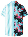 Men's Flamingo Blue and White Striped Tropical Print Summer Holiday Hawaiian Short Sleeve Shirt