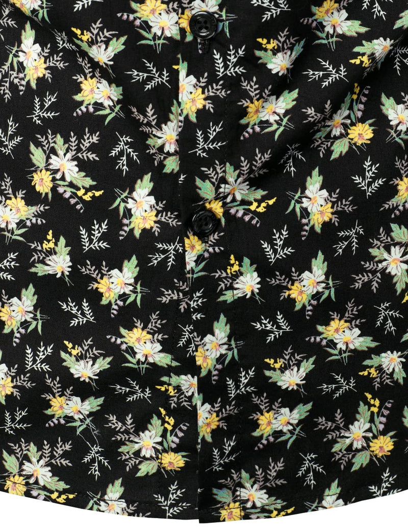Men's Black Cotton Breathable Floral Print Holiday Short Sleeve Hawaiian Shirt