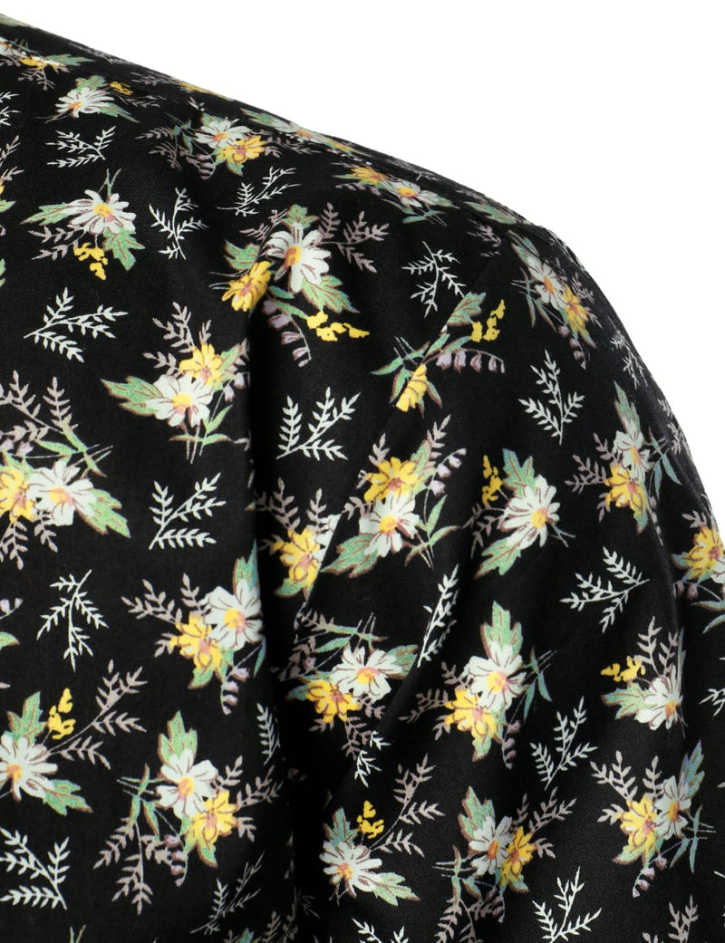 Men's Black Cotton Breathable Floral Print Holiday Short Sleeve Hawaiian Shirt
