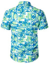 Men's Tropical Print Green Hawaiian Summer Beach Casual Short Sleeve Shirt