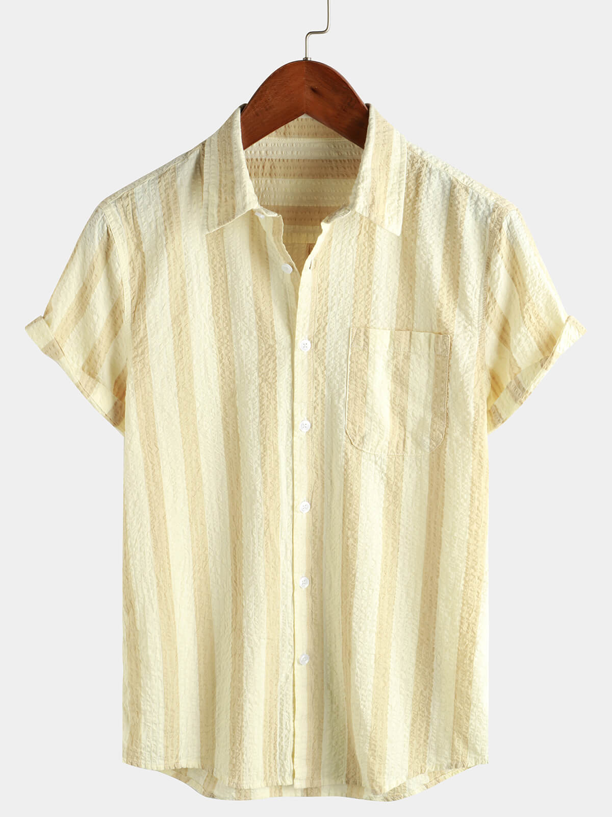 Men's Striped Cotton Casual Pocket Hawaiian Holiday Button Up Short Sleeve Shirt