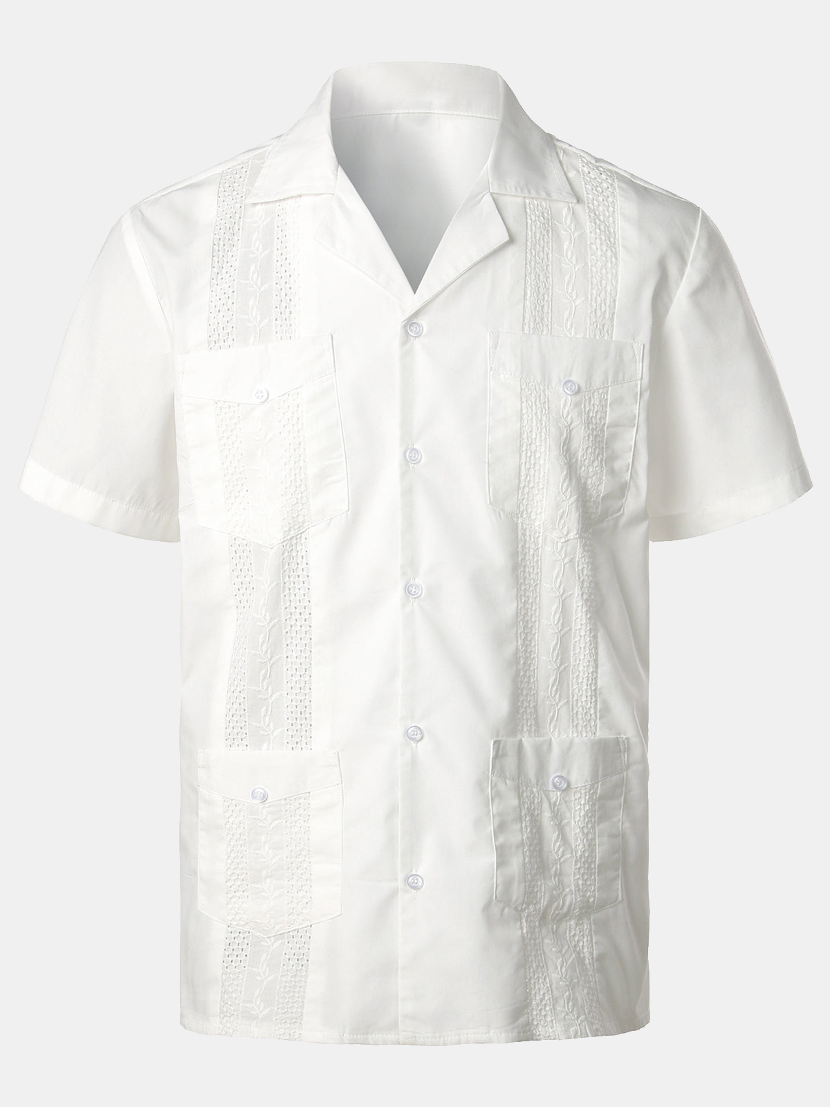 Men's Solid Color Cuban Collar Tropical Hawaiian Cotton Shirt