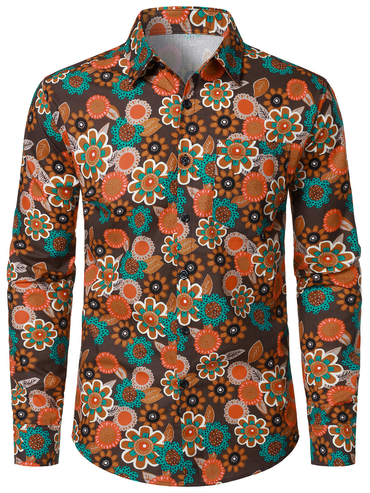 Men's Vintage 70s Cotton Floral Long Sleeve Shirt