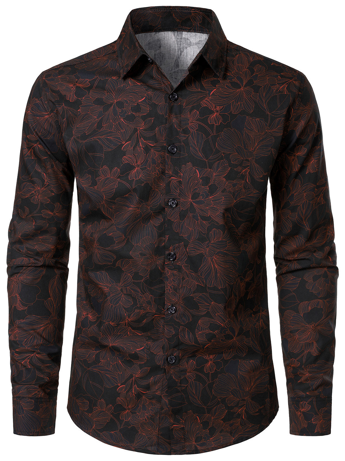 Men's Vintage Cotton Floral Blue Long Sleeve Shirt