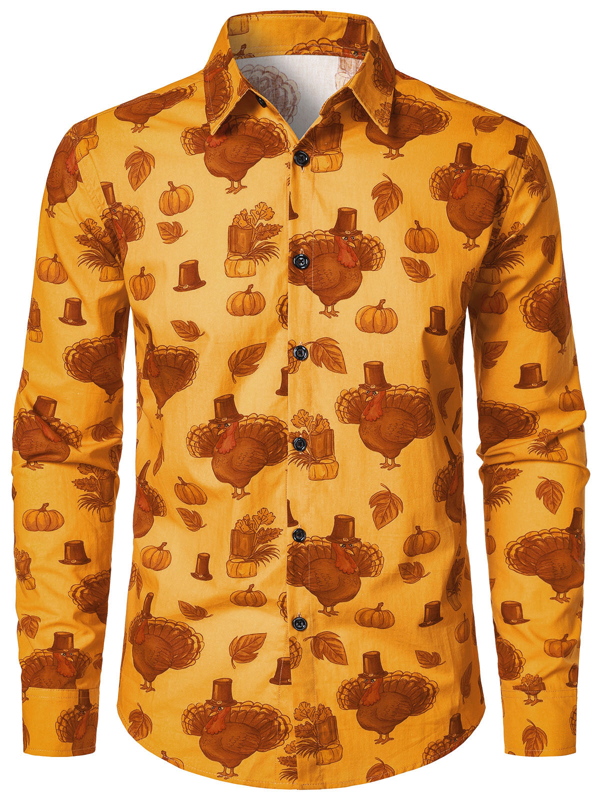 Men's Thanksgiving Turkey Orange Cotton Long Sleeve Shirt