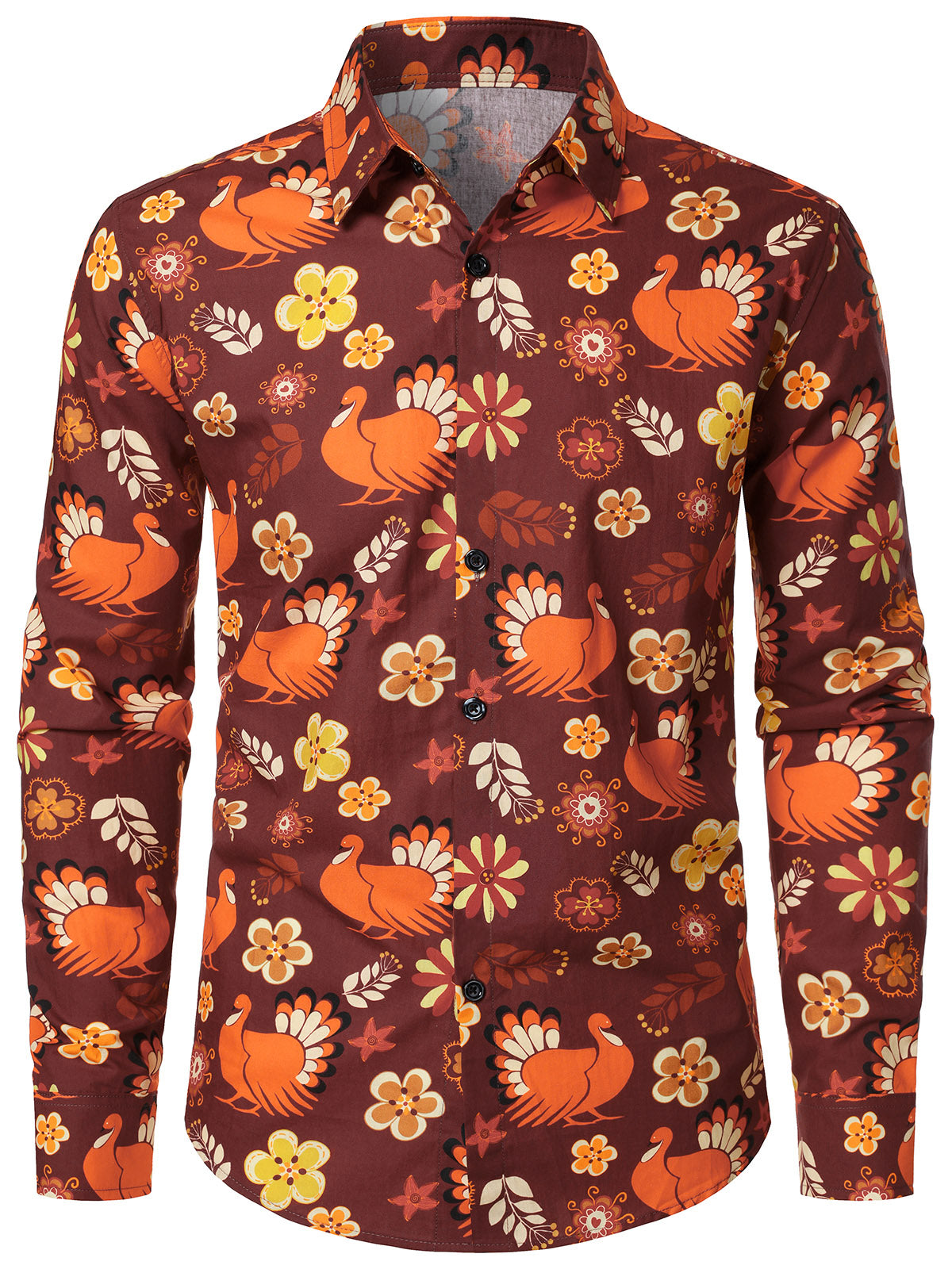Men's Thanksgiving Turkey Funny Cotton Long Sleeve Shirt