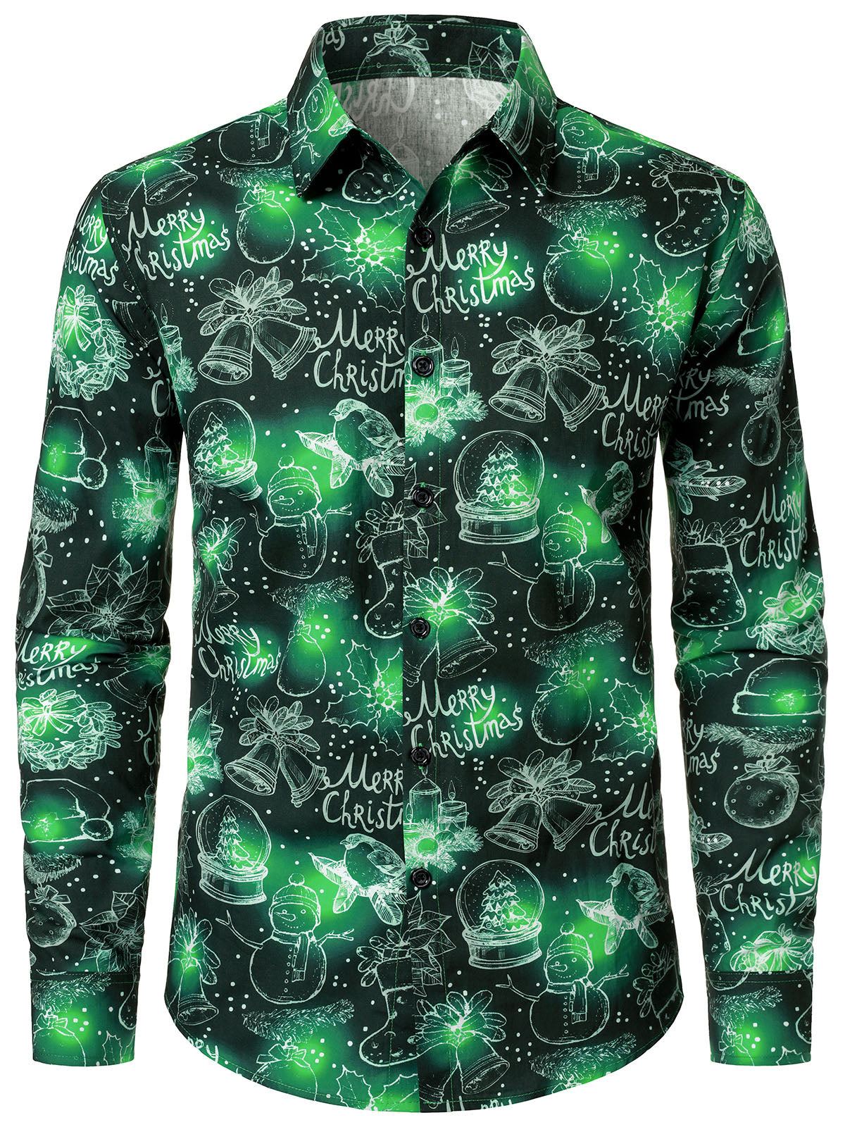 Men's Cotton Green Christmas Long Sleeve Shirt