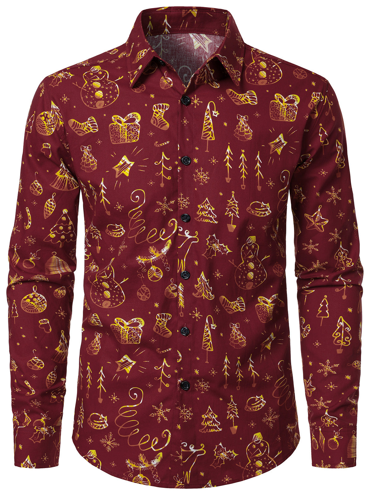 Men's Christmas Long Sleeve Xmas Party Holiday Cotton Shirt Red