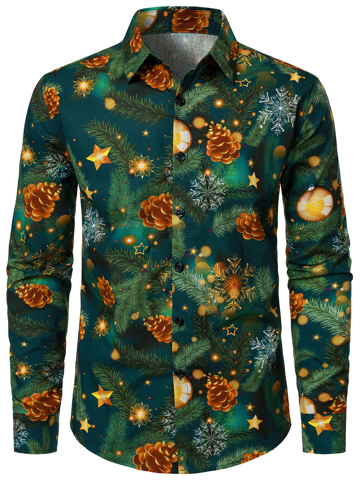 Men's Christmas Tree Print Cotton Holiday Long Sleeve Shirt