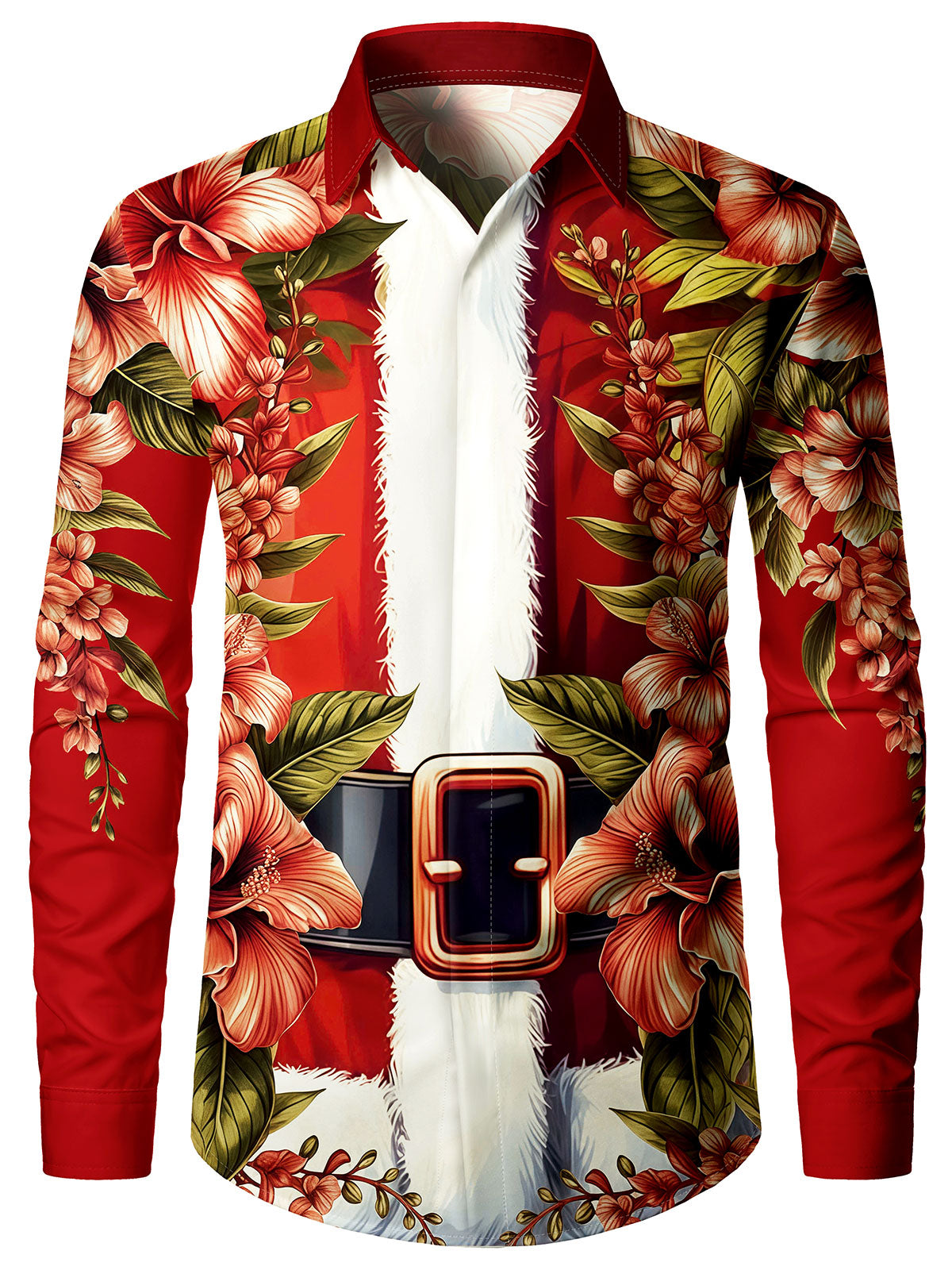 Men's Christmas Holiday Red Floral Long Sleeve Shirt