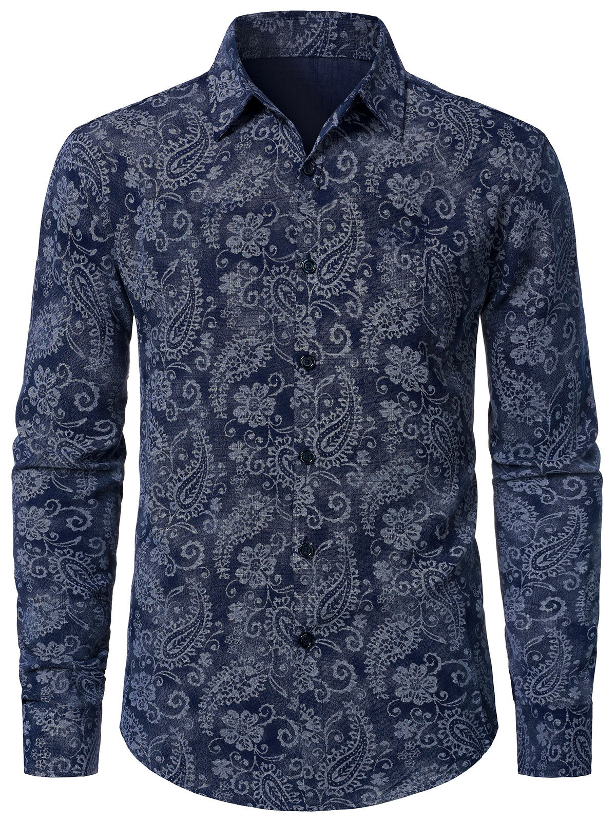 Men's Paisley Floral Blue Long Sleeve Shirt