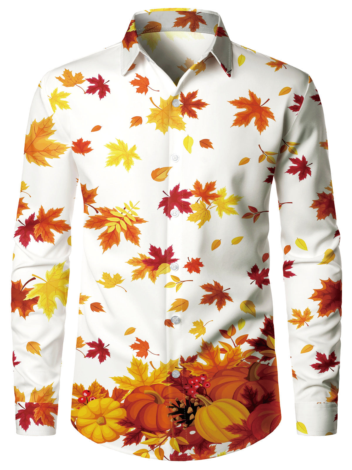 Men's Thanksgiving Pumpkin Autumn Maple Leaf Holiday Long Sleeve Shirt