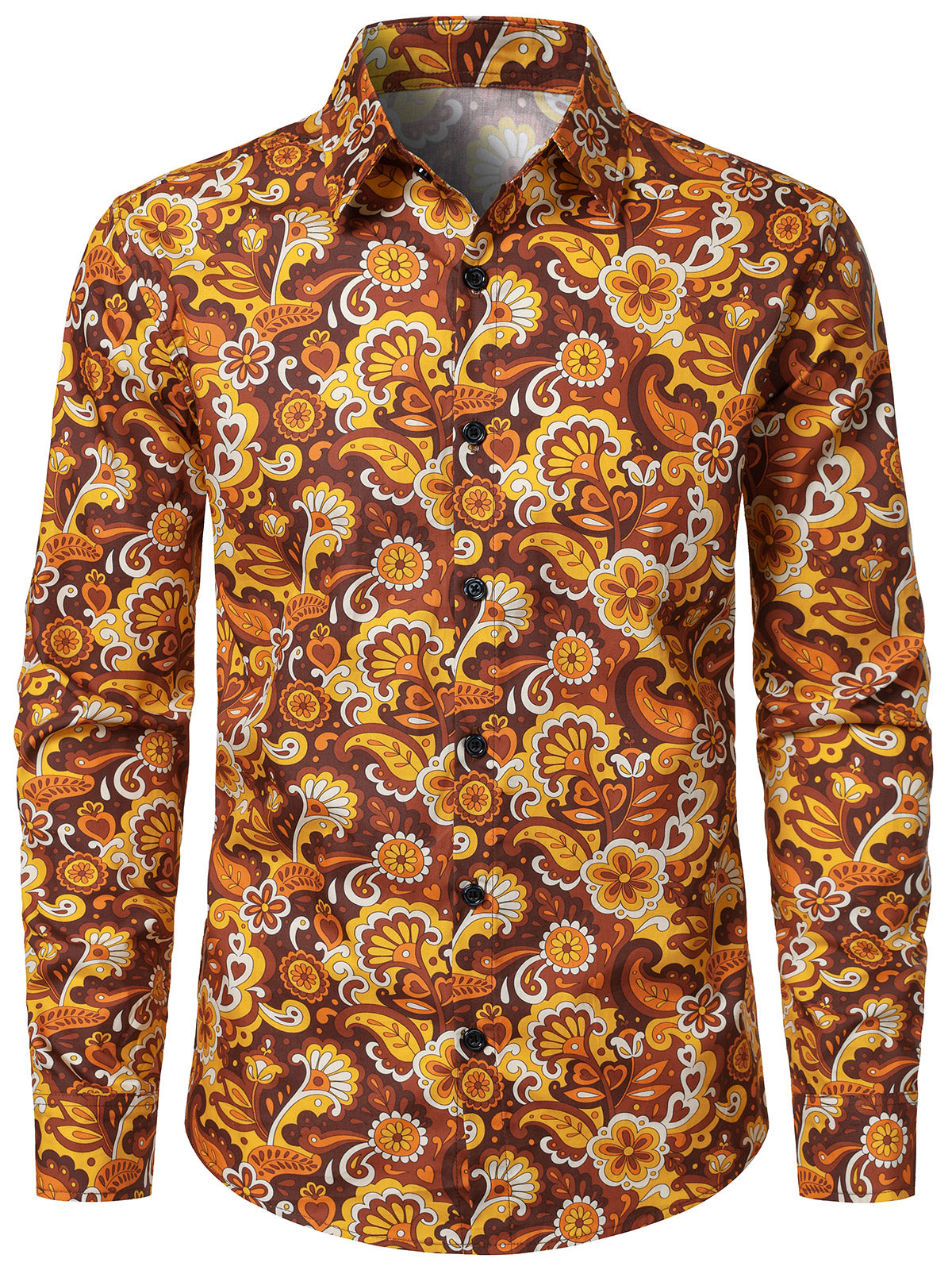 Men's Paisley Pattern 70s Cotton Vintage Long Sleeve Shirt