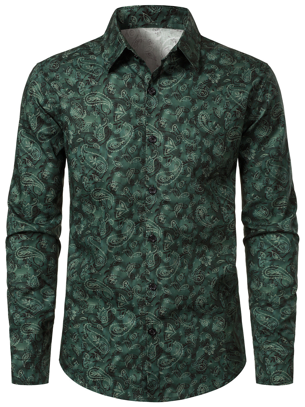 Men's Green Paisley Vintage Cotton Button Up Long Sleeve Shirt