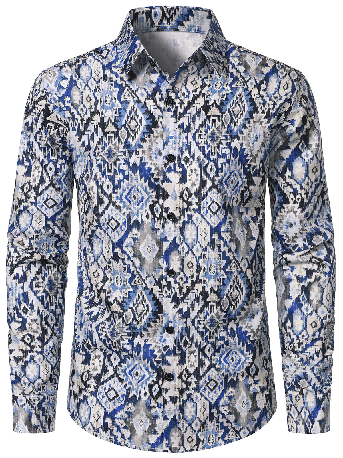 Men's Vintage 70s Retro Aztec Print Geometric Long Sleeve Shirt