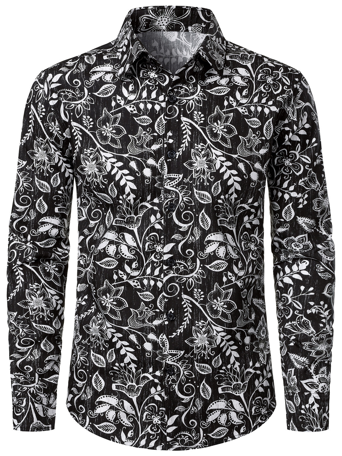 Men's Floral Black Breathable Retro Long Sleeve Shirt