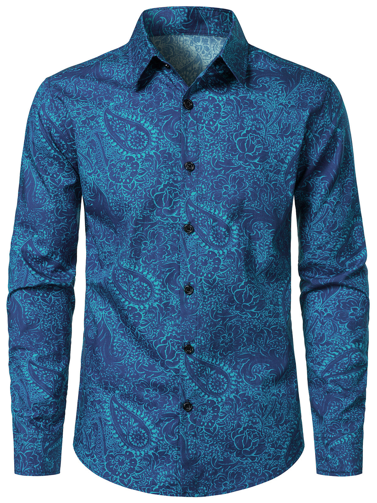 Men's Blue Paisley Vintage Cotton Button Up Long Sleeve Shirt
