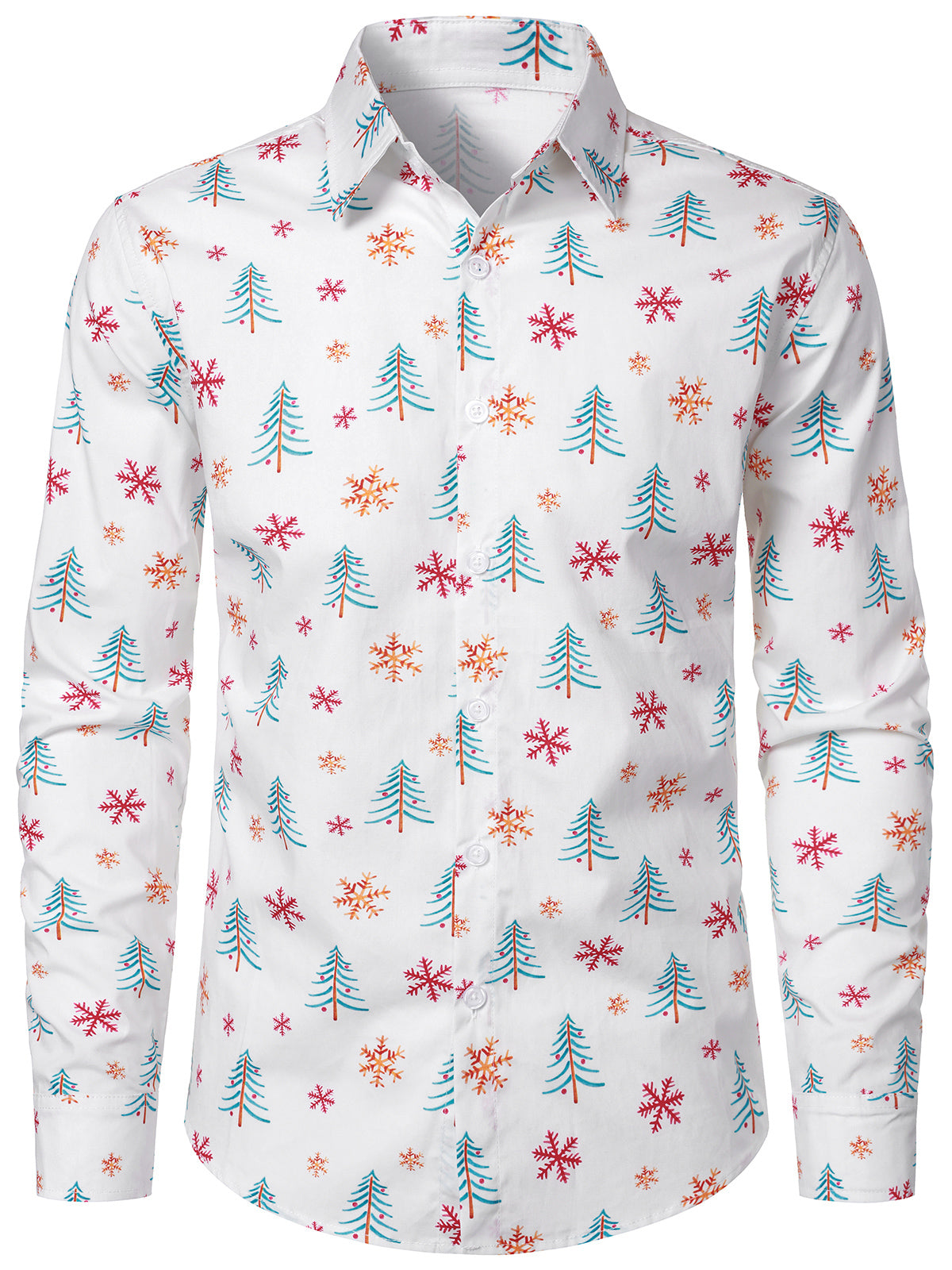 Men's Christmas Snowflake Print White Long Sleeve Shirt