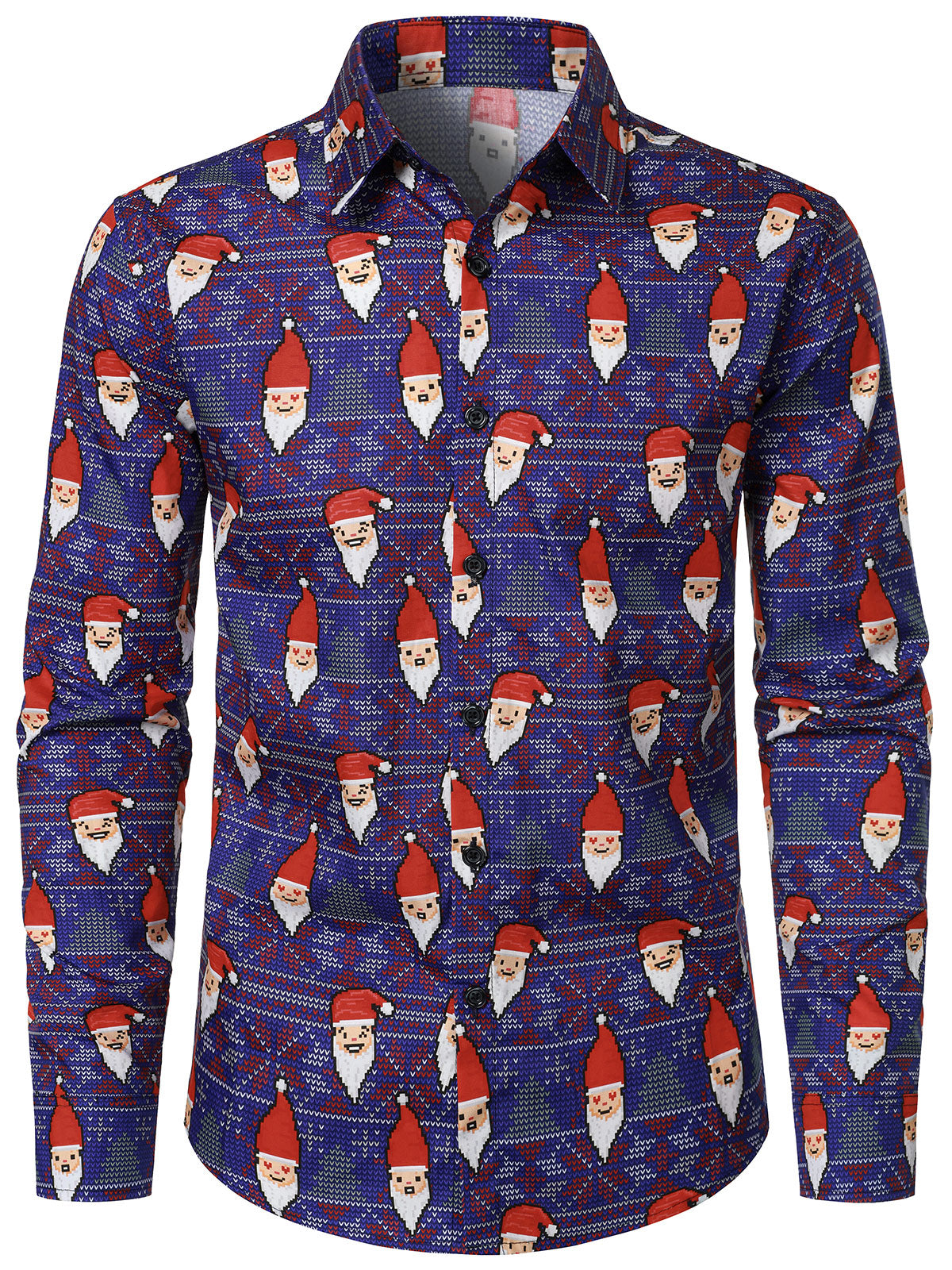 Men's Christmas Santa Purple Vintage Cotton Long Sleeve Shirt