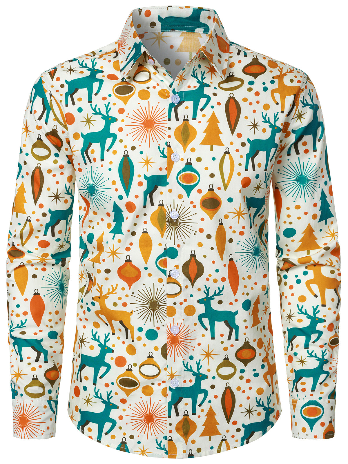Men's Vintage Christmas Print Long Sleeve Holiday Shirt