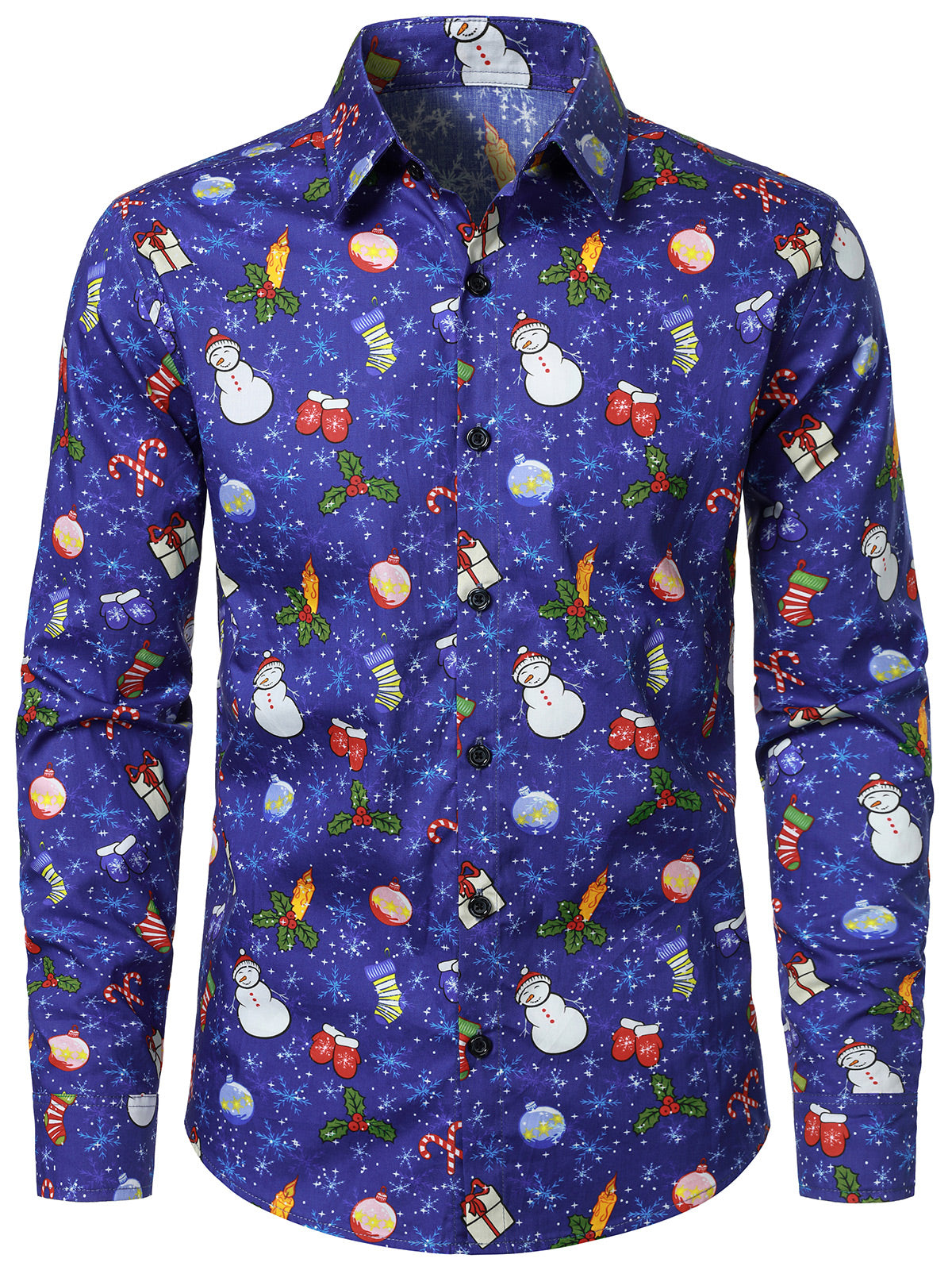 Men's Christmas Snowman Ornament Print Long Sleeve Holiday Shirt
