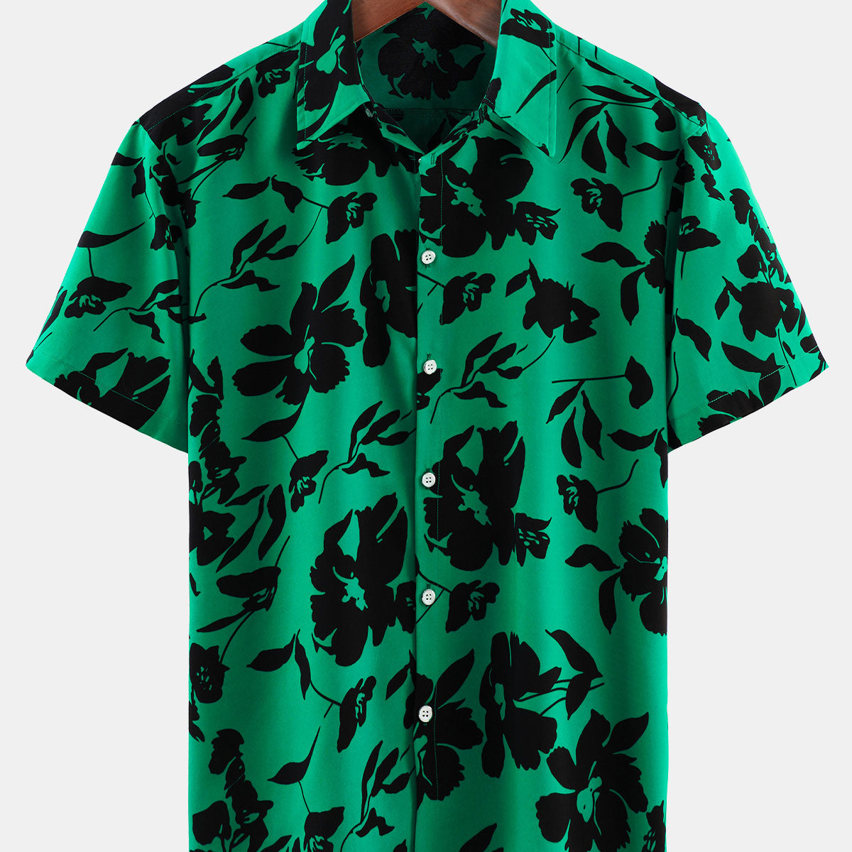 Men's Summer Floral Green Casual Short Sleeve Shirt