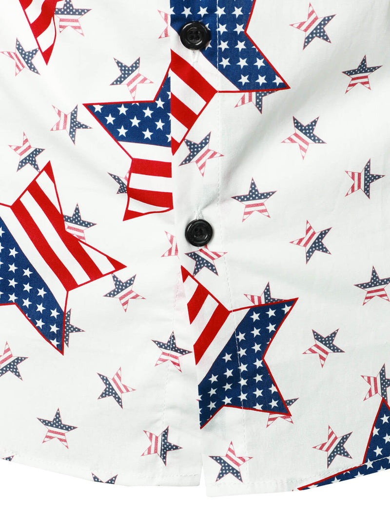 Men's American Flag USA Patriotic 4th of July Star Print Button Holiday Short Sleeve Shirt