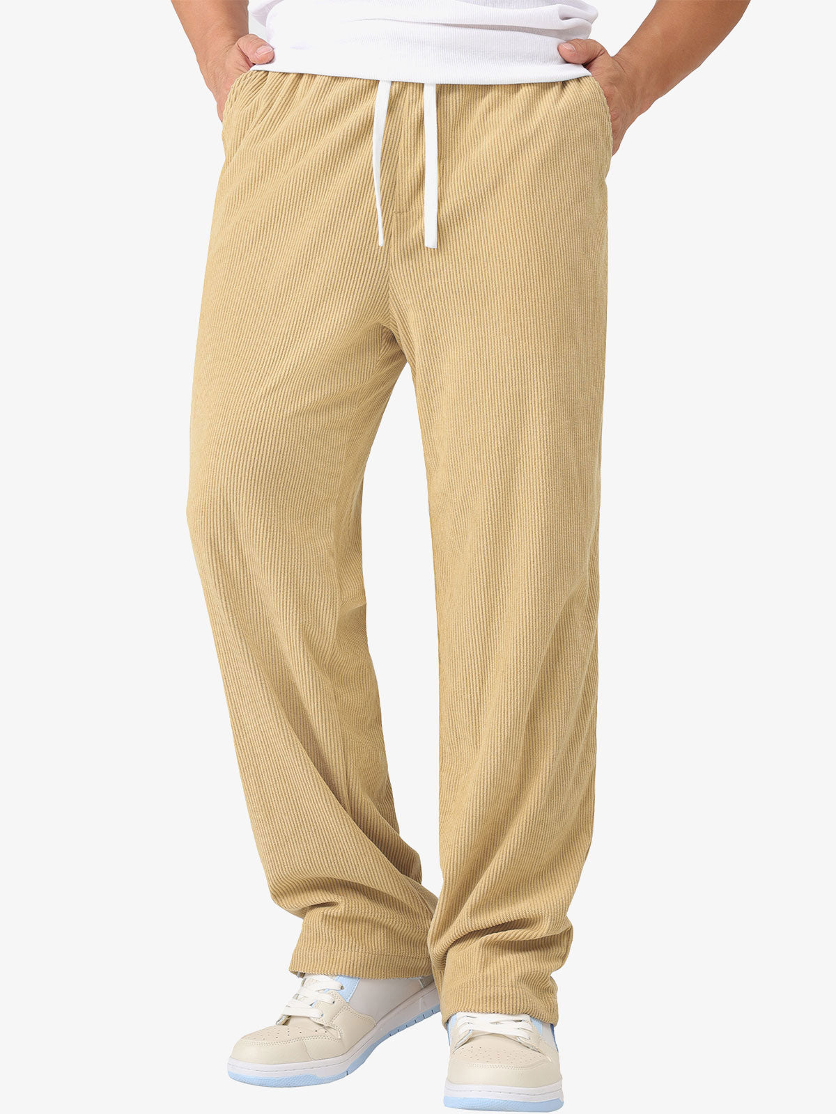 Men's Casual Warm Elastic Waist Drawstring Corduroy Pants