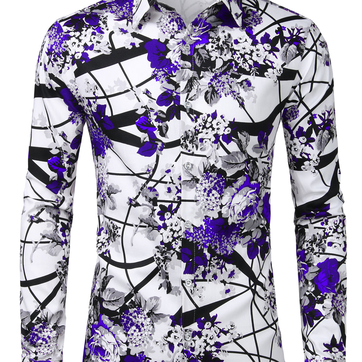 Men's Floral Print Cotton Casual Button Down Long Sleeve Shirt