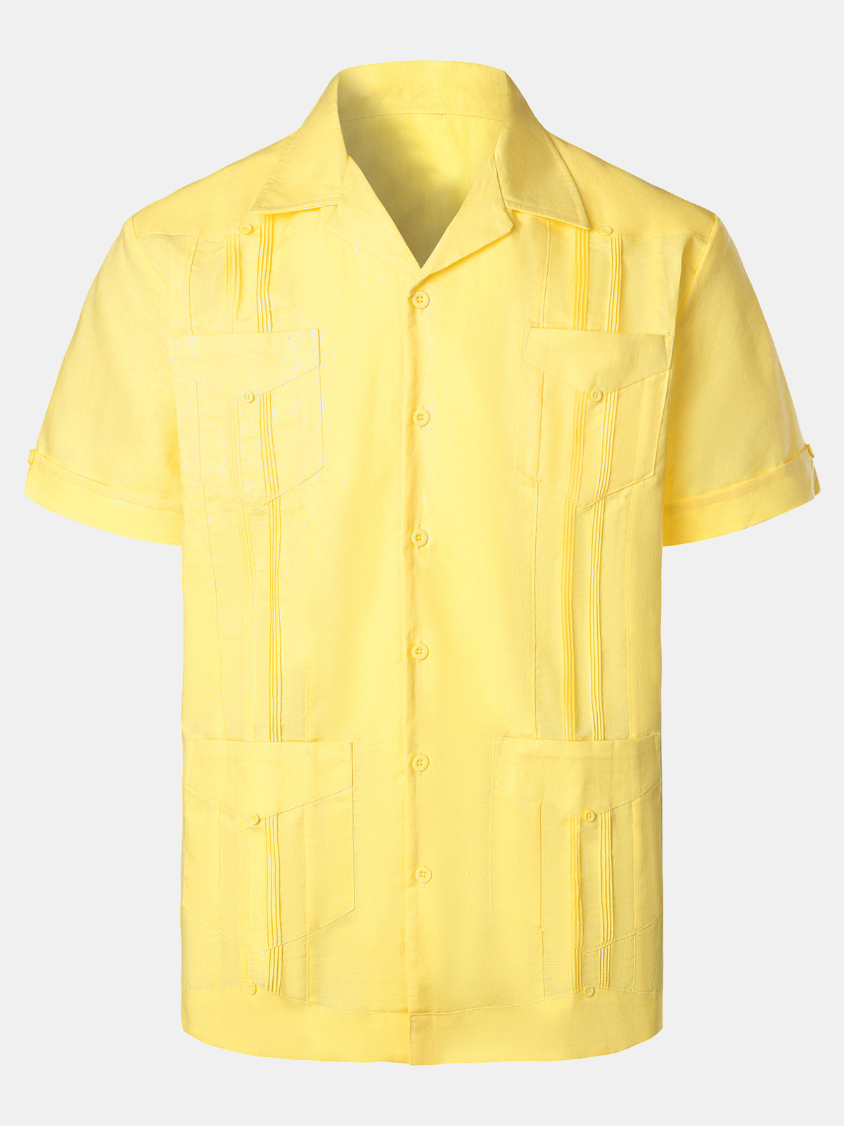 Men’s Linen Cuban Guayabera Casual Button Up Short Sleeve Summer Shirt