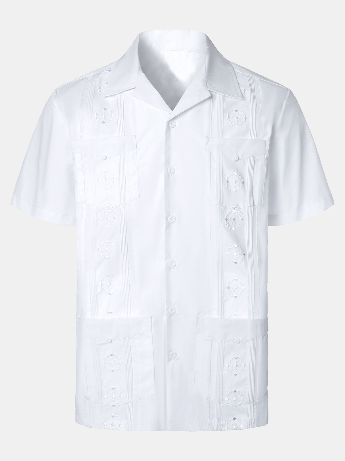 Men's Casual Summer Pocket Short Sleeve Button Up Cuban Guayabera Shirt