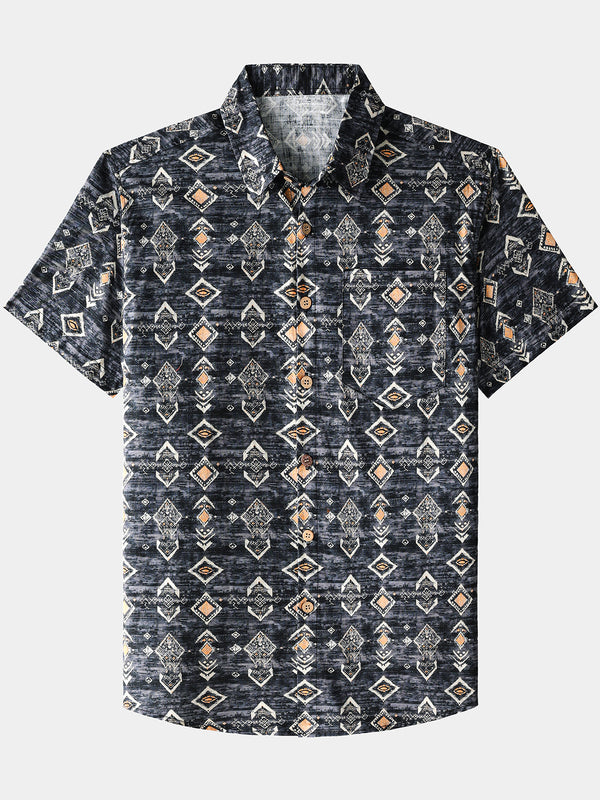 Men’s Breathable Geometric Short Sleeve Button Down Cool Casual Shirt
