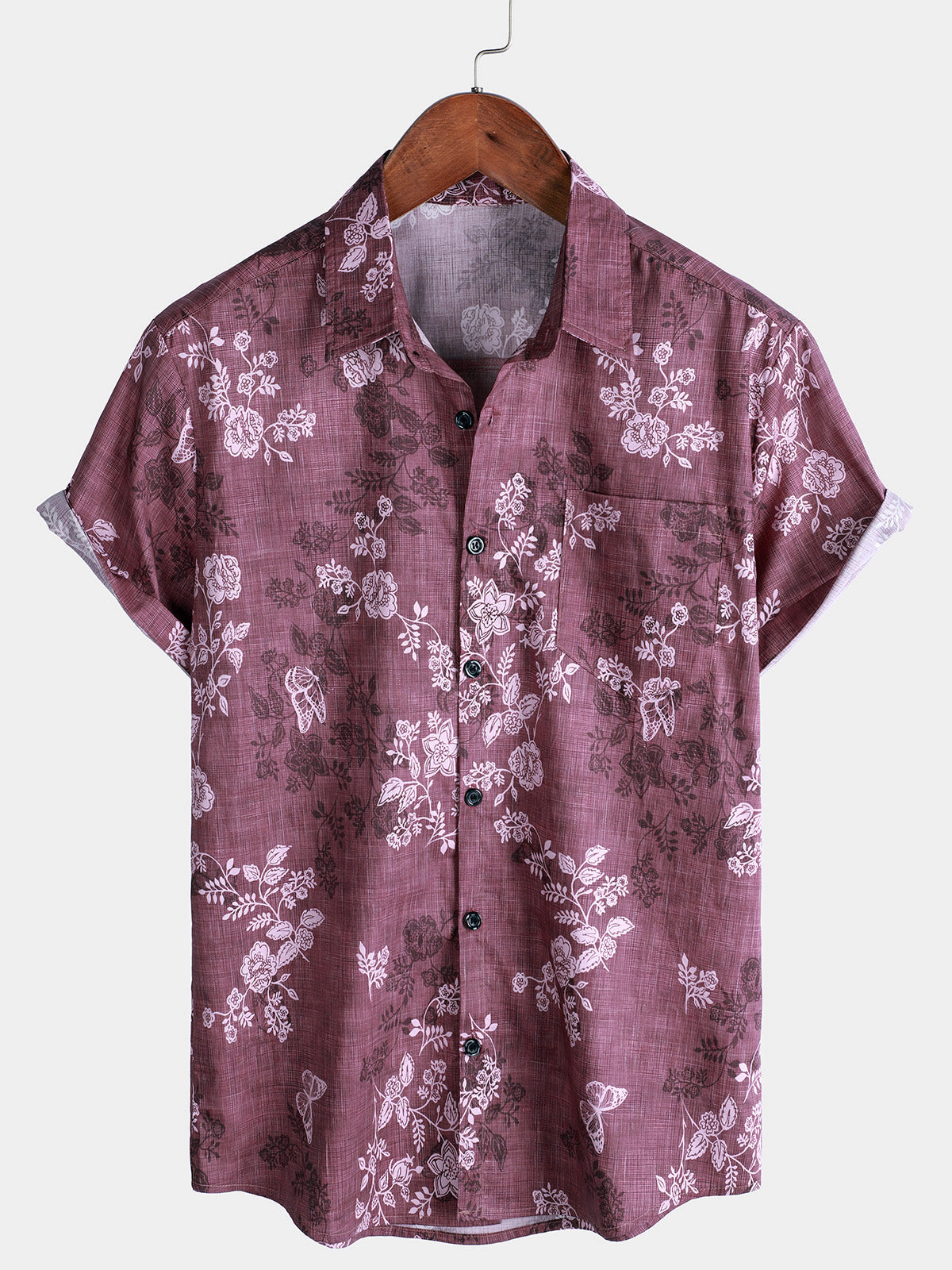 Men's Floral Print Hawaiian Button Holiday Short Sleeve Shirt