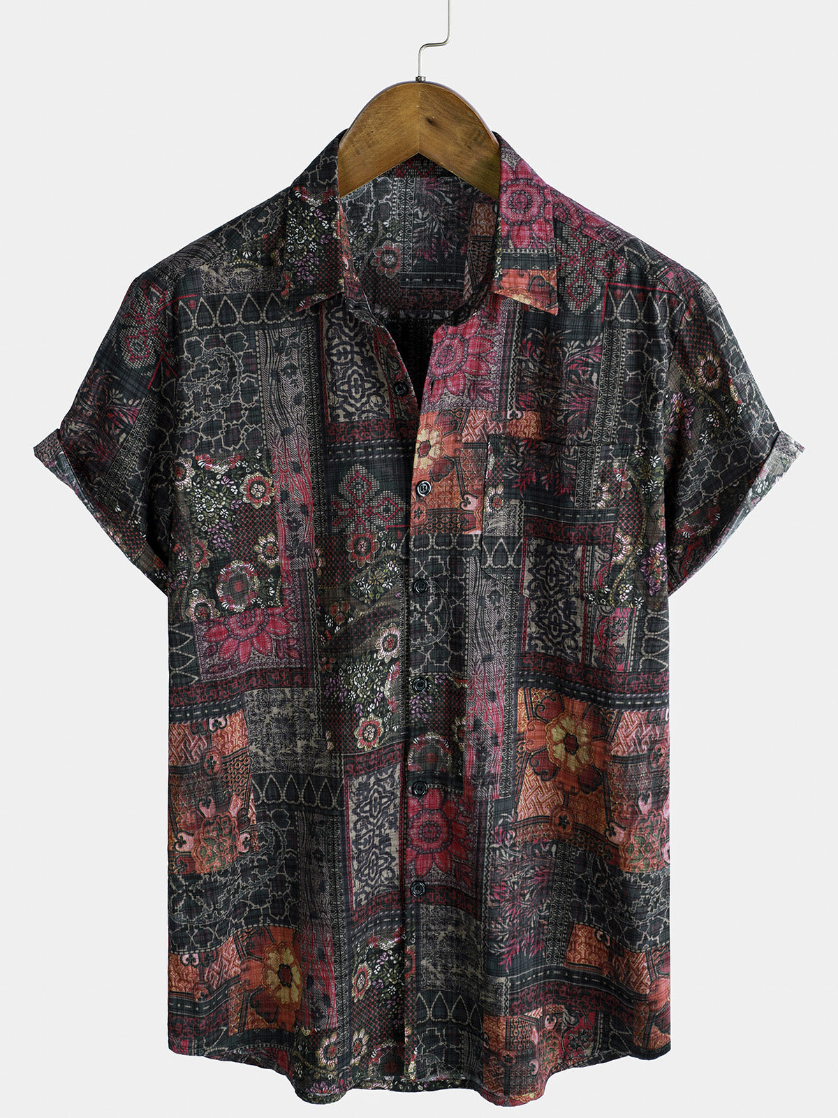 Men's Vintage Short Sleeve Holiday Button Up Shirt