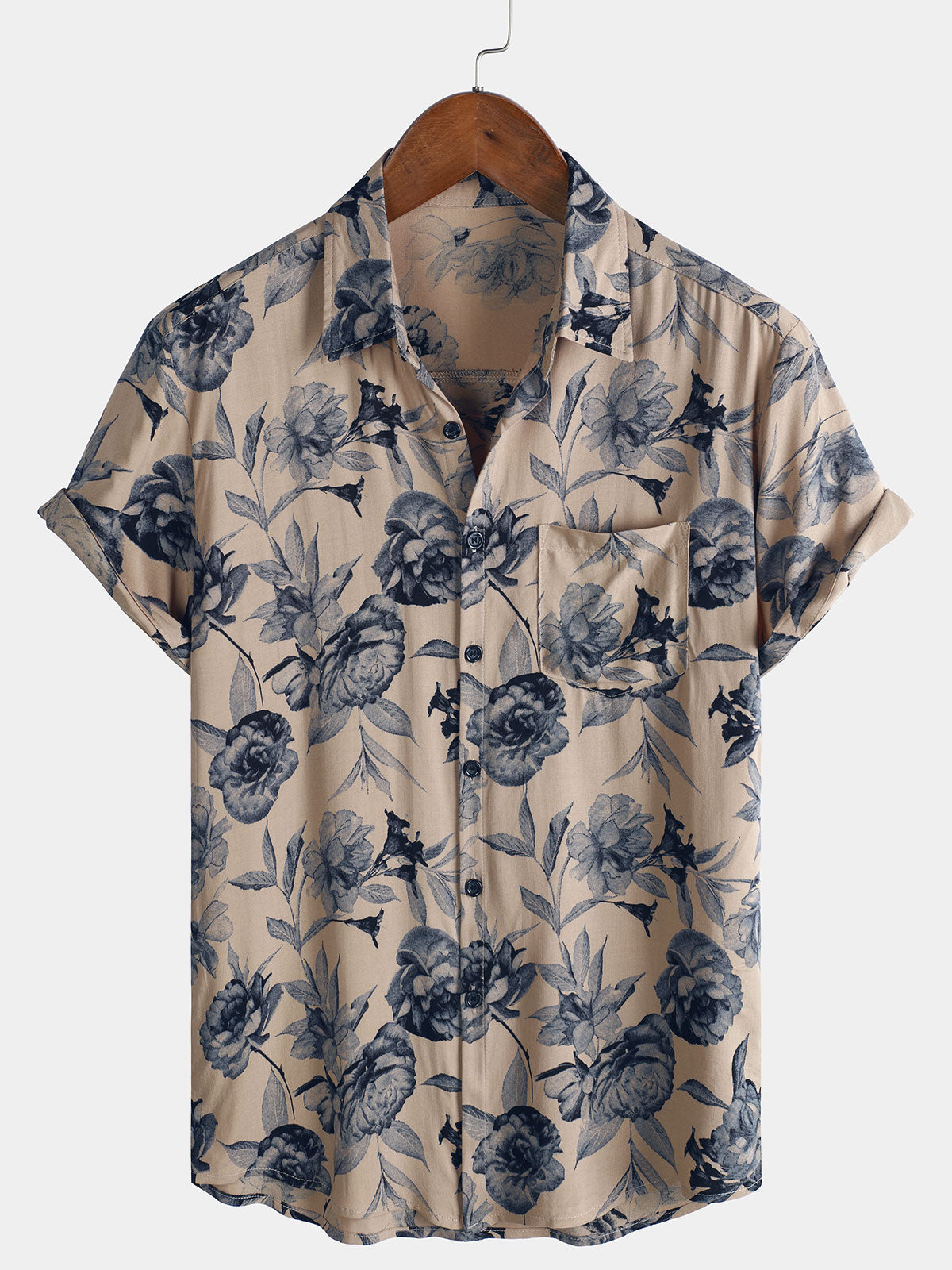 Men's Floral Print Vintage Short Sleeve Summer Shirt