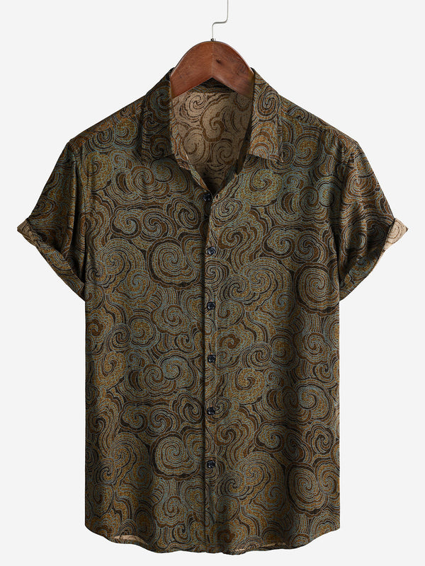 Men's Casual Holiday Button Up Brown Short Sleeve Shirt