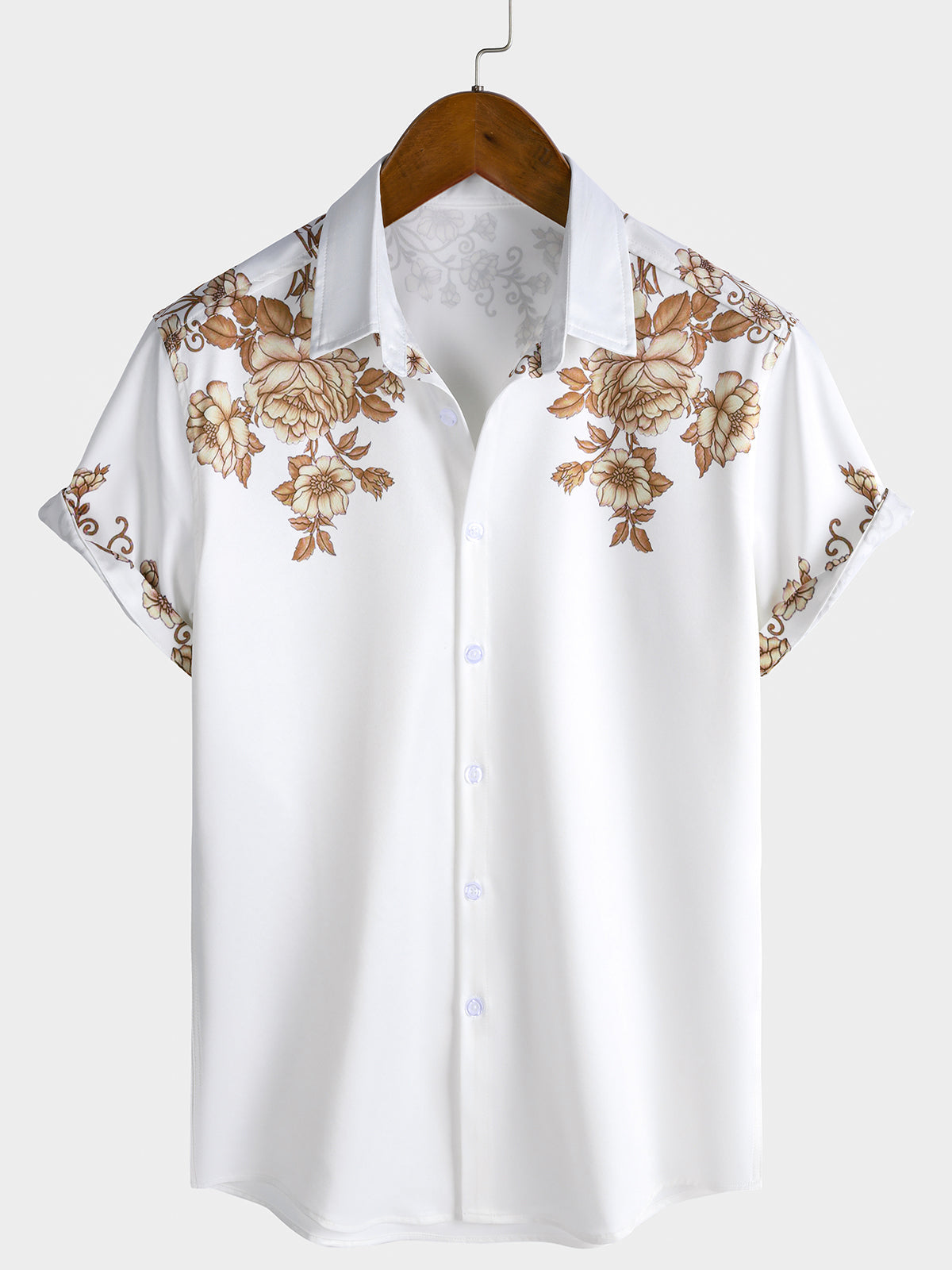 Men's Floral Print Hawaiian Button Up Casual Collar Short Sleeve Shirt