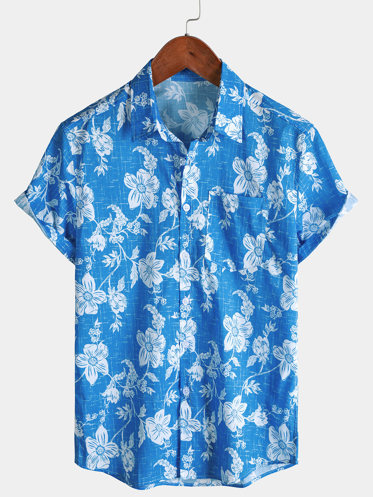 Men's Blue Floral Vintage Hawaiian Short Sleeve Tropical Shirt